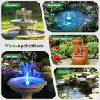 Antfraer 8W Solar Fountain Pump Built-in 3600mAh Battery & LED Lights, Solar Powered Water Pump with Double-Layer Nozzle & 5ft Tubing, Solar Water Fountain For Bird Bath Pond Garden DIY Water Features - Image 3