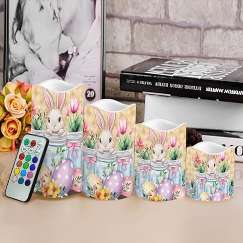 Rabbit Tulip Flameless Candles with Timer and Remote Battery Operated LED Candles Color Changing Easter Decoration Pillar Candles Bulk Fake Candles for Festival Home Decor - Image 4