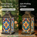 Solar Lantern Mexican Talavera Ceramic Tile Seamless Folklore Flower Texture Outdoor Waterproof Hanging Solar Light Outside Lights for Patio Yard House Lawn Decor Birthday Gifts for Women Mom - Image 4
