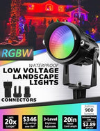 SUNVIE RGBW Color Changing Landscape Lights Low Voltage 8Pcs with Connector - Image 2