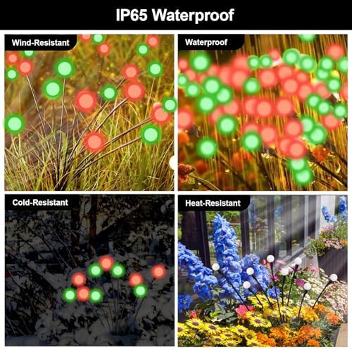 Red and Green Solar Firefly Lights Outdoor Christmas Decor 6 Pack - Image 6