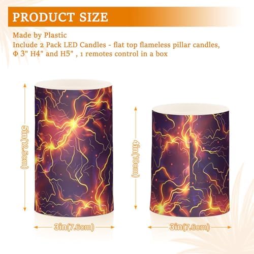 Lightning Bolts Gradient Color Flickering flameless Candles with Remote Control Electronic Lights Lighting Led for Funeral Battery Pillar Candles 2-Piecing Set - Image 3