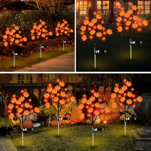 2 Pack Fall Decor Thanksgiving Decorations Lights Solar Lights Outdoor with 3D Maple Pumpkin, 8 Modes Fall Thanksgiving Lights Outdoor Solar Lights Waterproof for Yard Decor - Image 5
