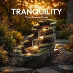 Rock Waterfall Fountain with LED Light, Resin Outdoor Garden Water Feature - Image 5
