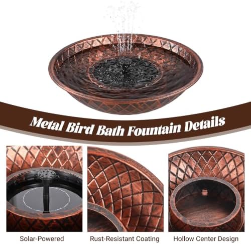 Solar Bird Bath for Outside, 13" Vintage Metal Bird Bath - Image 4