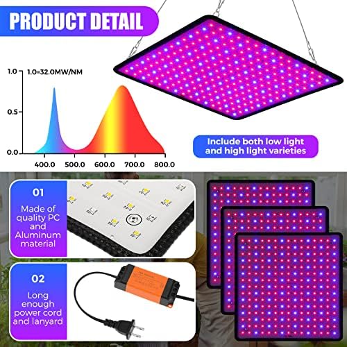Liliful 4 Pcs Grow Lights Panel 200W Artificial Full Spectrum Grow Lamps with 225 LEDs for Indoor Outdoor Seedling Tent Flowe(Red, Blue) - Image 3