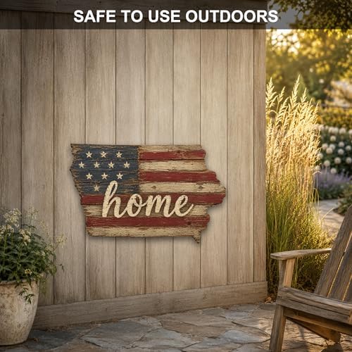 Iowa "Home" State Shape Sign — Vintage American Flag Wall Decor - Image 4