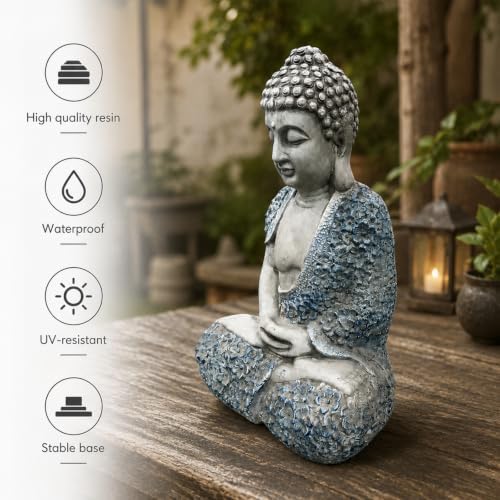Buddha Garden Statue 16in, Weatherproof Resin Outdoor Zen Decor - Image 3