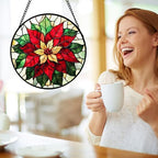 Red Poinsettia Stained Glass Window Hanging Suncatcher Gifts for Women 9.8" - Image 3