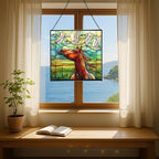 Bay Roan Horse Watching Geese Fly Over Meadow Square Suncatcher – Stained Glass Style Window Panel with Pastoral Scene, Custom Decorative Hanging Art for Equestrian Home, Christmas qcXOkw - Image 6