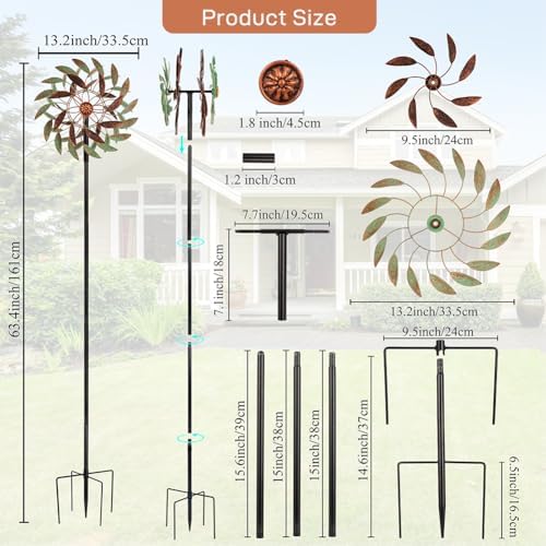 VEWOGARDEN 360° Outdoor Metal Wind Spinners Kinetic Wind Sculptures & Spinners for Yard Garden Lawn Patio Decorations, Light Green & Bronze - Image 3