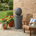 31.5" H Tall Striped Concrete Column Outdoor Fountain with LED Lights, Modern Freestanding Sphere-Top Water Feature for Patio, Garden & Backyard Decor by Unknown