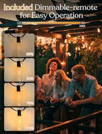 50ft Solar Outdoor String Lights with Remote - USB Rechargeable Solar Powered Outdoor Patio Lights, Larger 1.5W Solar Panel, Timer, Dimmable Shatterproof ST38 Bulbs for Backyard, Garden, Pool - Image 2