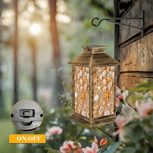 Solar Lantern Outdoor Waterproof Seashell Beach Garden Decor LED Hanging Solar Lights Tabletop Lamp Gifts for Women Mom Outside Yard Patio Porch - Image 5