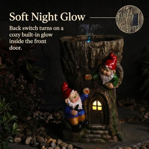 Sunlinua Gnome Outdoor Water Fountain with Solar Pump Tree Stump Waterfall - Image 7