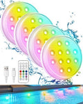 Pool Lights, Rechargeable Submersible LED Lights with Remote, IP68 Waterproof 16 Color Changing Floating Lights, Built-in Magnet Underwater Lights for Fountain, Pond, Aquarium(4 Pack) by Ueyake
