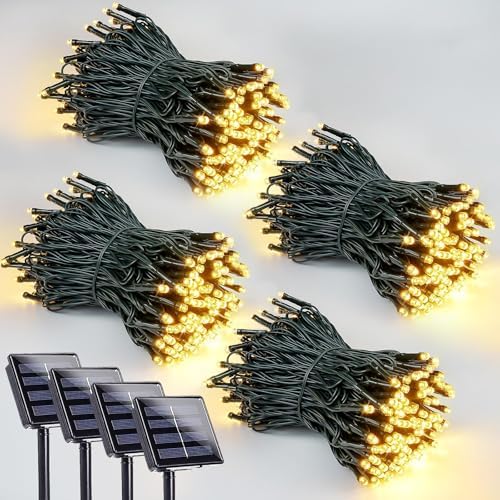 Solar String Lights Outdoor 4 Pack 400 LED 132FT Christmas Light Warm White by EEW