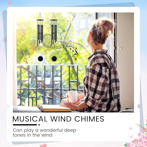 Yahenda 6 Pcs 28 Inch Rustic Wind Chimes for Outside Deep Tone Wind Chimes with 6 Aluminum Tubes Memorial Coolest Windchimes Outdoors for Farmhouse Garden Patio Home Decor (Blackwood, Black) - Image 5