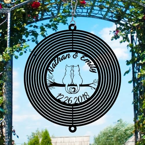 Personalized Cat Couple Wind Spinner, Custom Names & Date Metal Hanging with Cats, Outdoor Garden Yard Window Home Decor, Gifts for Couples, Anniversary, Birthday, Valentines, Lover by Handmadetneonsign