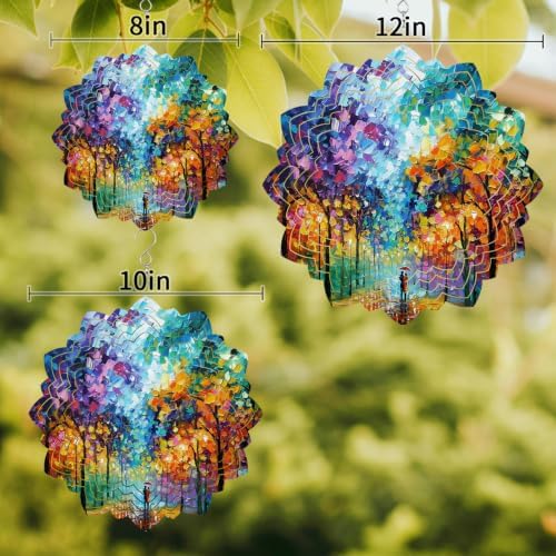 12 Inch Oil Painting Forest Wind Spinner for Yard and Garden, Colorful Trees Couple Vibrant Hanging Ornaments Outdoor 3D Kinetic Wind Sculpture Spinners Indoor Outdoor Patio Décor Ornaments Gift - Image 3