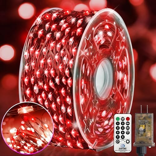 KNONEW 203FT 600LED Green Wire Outdoor Fairy Lights Plug in Red Xmas Decor by KNONEW