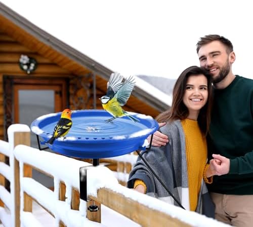 Daoeny Heated Bird Baths for Outdoors, Upgraded 100W Thermostatically Controlled Heated Bird Bath for Deck Railing, Heated Bird Bath for Outside Winter Garden Yard Patio Decor (Blue) - Image 6