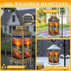 Solar Lantern Outdoor Waterproof Stained Glass Sunset Ocean Waves Sandy Shoreline Garden Decor LED Hanging Solar Lights Tabletop Lamp Gifts for Women Mom Outside Yard Patio Porch - Image 3
