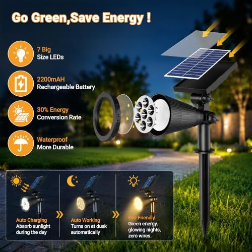 6Pack Solar Lights Outdoor IP65 Waterproof Landscape Spotlights 3000K - Image 2