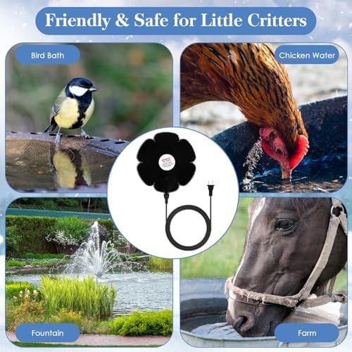 Tujoe 2 Pack 250W Bird Bath Heater De-icer, Thermostatically Controlled Birdbath Water Heater with 6.6 ft Cord, Outdoor Winter Heaters for Bird Bath, Chicken Waterer, Pond - Image 5
