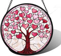 Pink Heart Tree Stained Glass Window Hanging Suncatcher Gifts Decor 9.8" by DASTOLL