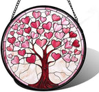 Pink Heart Tree Stained Glass Window Hanging Suncatcher Gifts Decor 9.8" by DASTOLL