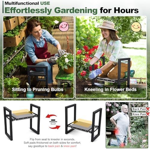 Garden Kneeler and Seat Heavy Duty - Anti-Tip Super Stable Multifunctional Gardening Stool Bench,Wide 12.7" Pads,Foldable Ergonomic Handles for Seniors Women Men Pain-Free Weeding,Planting Yard Work - Image 4