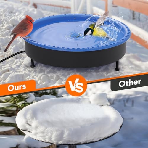 Yiabivo 2 in 1 Heated Bird Bath for Outdoors for Winter,75W Bird Bath Heater with Thermostatically Controlled，Heated Bird Bath for Deck Railing for All Seasons Outdoor Garden Yard Patio Lawn(Blue) - Image 6
