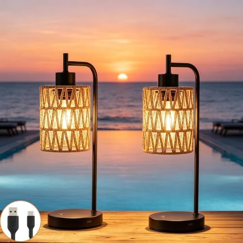 Rechargeable Outdoor Patio Table Lamps, Cordless, Set of 2 by ALLFORTUNE