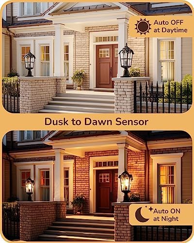 EDISHINE 21.9" Large Size Outdoor Post Light Dusk to Dawn Pier Mount Black - Image 3