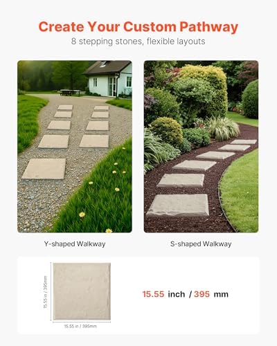 VEVOR Garden Stepping Stones, 8Pcs 15.5 x 15.5 in, Decorative Stepping Stones with Stakes, Weather-Resistant Plastic Pathway Pavers, Smooth Surface, Outdoor Walkway for Lawn Patio Landscape, Beige - Image 6