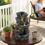 Giantex 5-Tier Water Fountain Outdoor, 18 Inch Cascading Stacked Stone Waterfall Fountain with Lights & Pump, Outside Zen Water Feature for Patio, Balcony, Deck, Garden, Yard Decor - Image 7