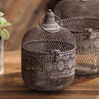 Moroccan Style Metal Mesh Candle Holder with Ring Handle - Image 2