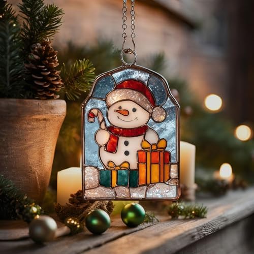 Cute Snowman Giving Presents Acrylic Suncatcher - Image 5