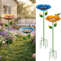 SiliFine 2 Pack Solar Bird Bath Fountain for Outdoors, Flower Metal Hummingbird Bath with Solar Fountain, Garden Bird Baths with 5 Stake Stand for Yard Lawn Patio Decor, 31.3" H x 10.63" Dia by SiliFine