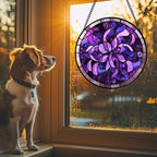 Purple Abstract Flower Stained Glass Window Hanging Suncatcher Gifts 15" - Image 2