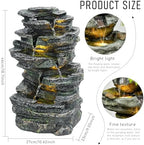 6-Tier Cascading Rock Water Fountain, with LED Warm Light, Outside Patio Water Features Fountain, Garden Waterfall Decor for Patio, Backyard, Porch and Home Art Decor (Cascading Rock Water Fountain) - Image 2