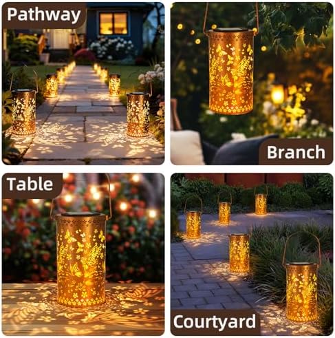 DIBIEECN Birthday Gifts for Women Mom Grandma Wife, Solar Lanterns Outdoor Waterproof, Metal Hanging Lights Garden Decor, LED Decorative Lantern for Patio Porch Backyard, Fairy, 1 Pack - Image 6