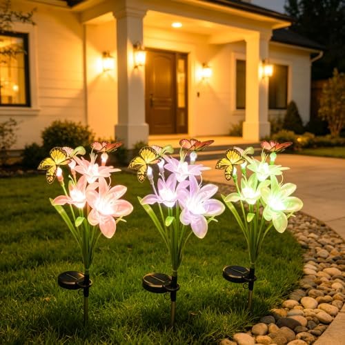 Solar Garden Lights, 3 Pack Swaying Butterfly Flower Yard Light - Image 7