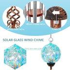 Wind Chimes, Solar LED Outdoor Garden Lighting, Light Biue Glass and Metal Wind Chime Lawn and Yard Decoration with Bronze Metal Finial, 5 x 46.5 Inch (Light Blue) - Image 2