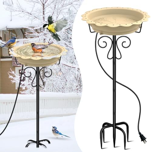 100W Heated Bird Bath for Outdoors, Heated Birdbath Water Heater, Khaki by Jvgoo