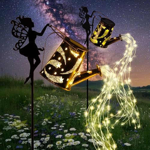 Solar Lights Outdoor,2 Pcs Solar Watering Can Light,Waterproof Metal Hanging Lantern,Fairy Gardening Gifts,Fairy Garden Decor for Outside,Perfect for Garden,Patio,Yard,Pathway - Image 3