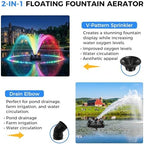AirWire Pond Fountain Aerator, 1HP 750W 15000GPH 110V High Flow FloatingPond, Pure Copper Motor & Stainless Steel Body, with Timer & 100' Power Cord +2x100' Guide Ropes for Pond Lake, 4 RGB Lights - Image 4