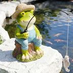 Frog Fisherboy Statue | Outdoor Garden Decor, Resin Animal Statue, Pond Ornaments, Poolside Garden Decor, Koi Fish Pond, Unique Fisherman Gifts - Image 2
