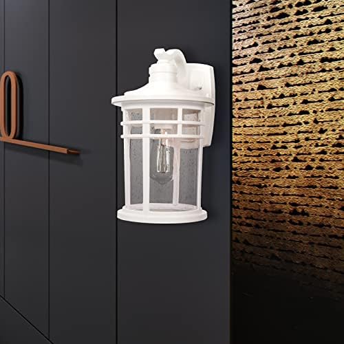 Darkaway Large Outdoor Porch Lights Wall Mount, 15inch Outdoor Wall Sconces with Seeded Glass Waterproof Exterior Lights for Patio Yard House Hallway Doorway Garage(Large, White) - Image 4